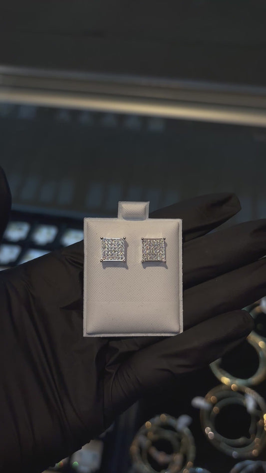 925 Silver Multi-Cz Square Stud Earrings