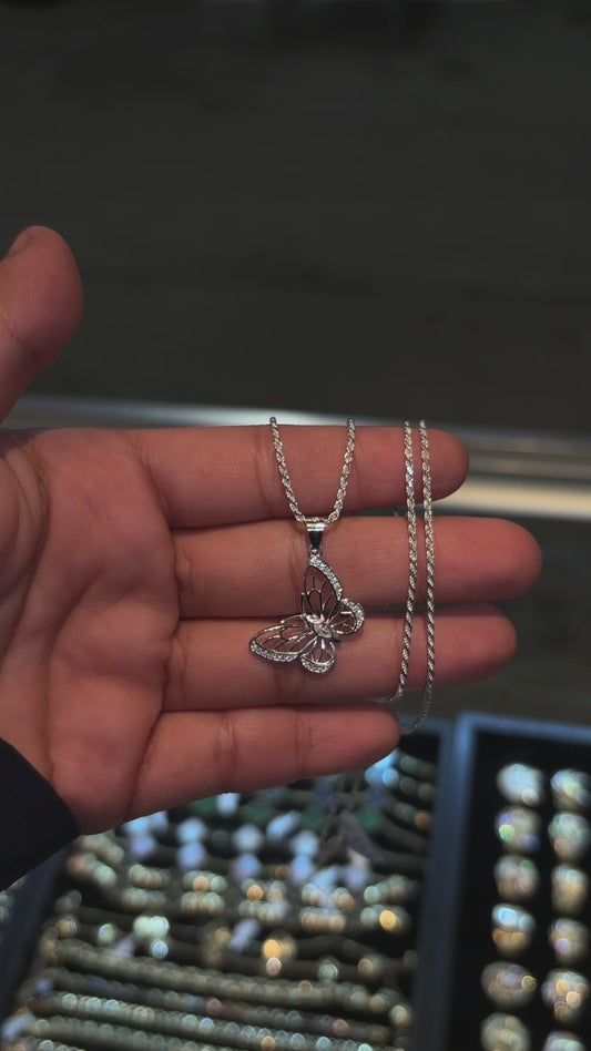 925 Silver Rope Chain with Butterfly Pendant