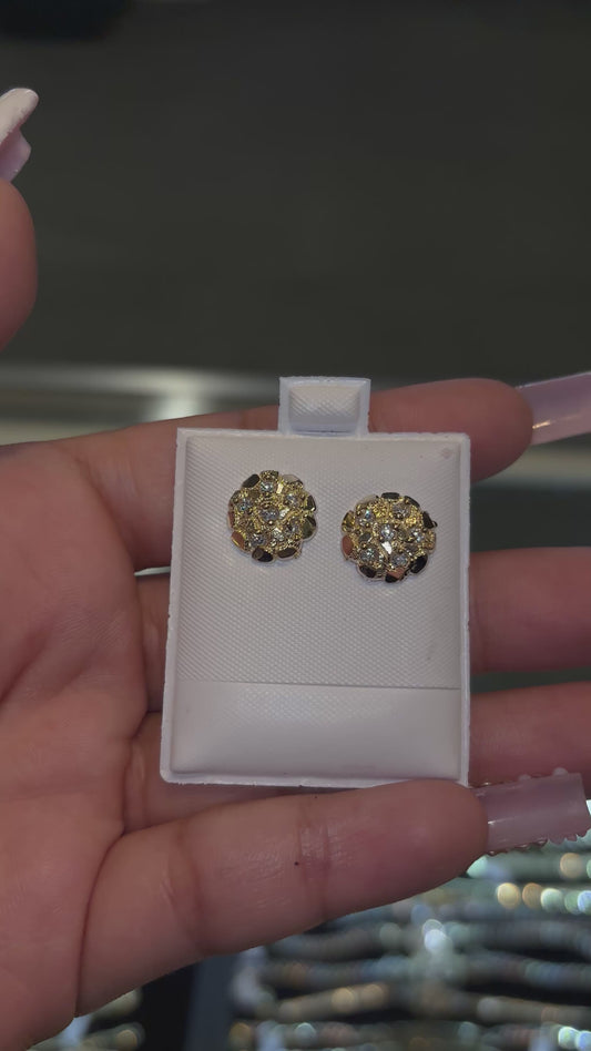 10k Round Nugget Earrings With Cz's