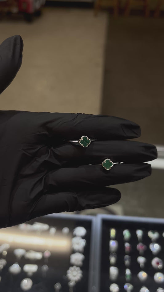 925 Silver Green Clover Ring