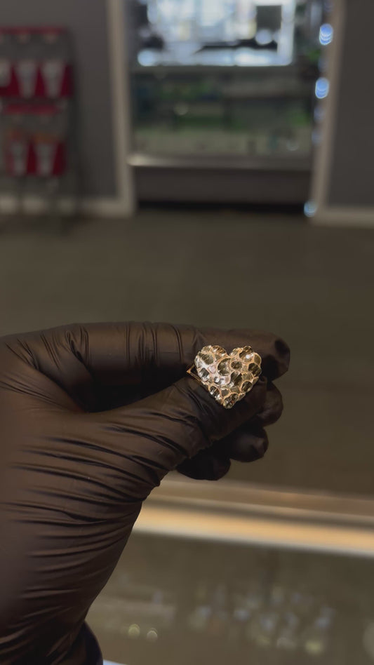 14k Large Heart Nugget Ring