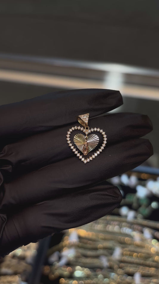 14k Heart Dangle Virgin Mary Pendant