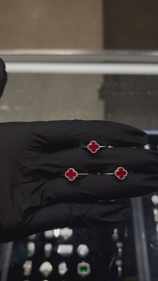 925 Silver Red Clover Ring