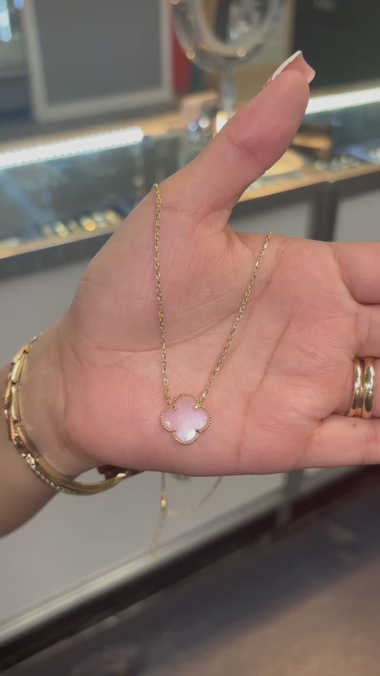 14k Single Four Leaf Pink Cz Chain