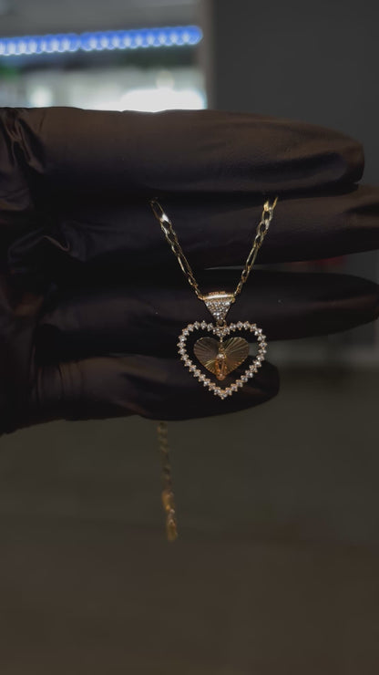 14k Heart Dangle Virgin Mary Pendant