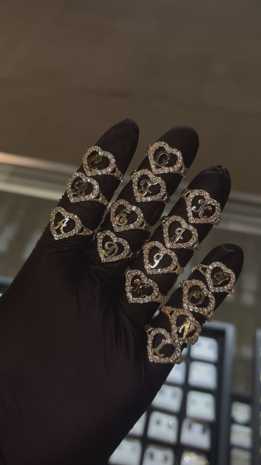 10K Heart Cz Inital Rings (A ~ M)