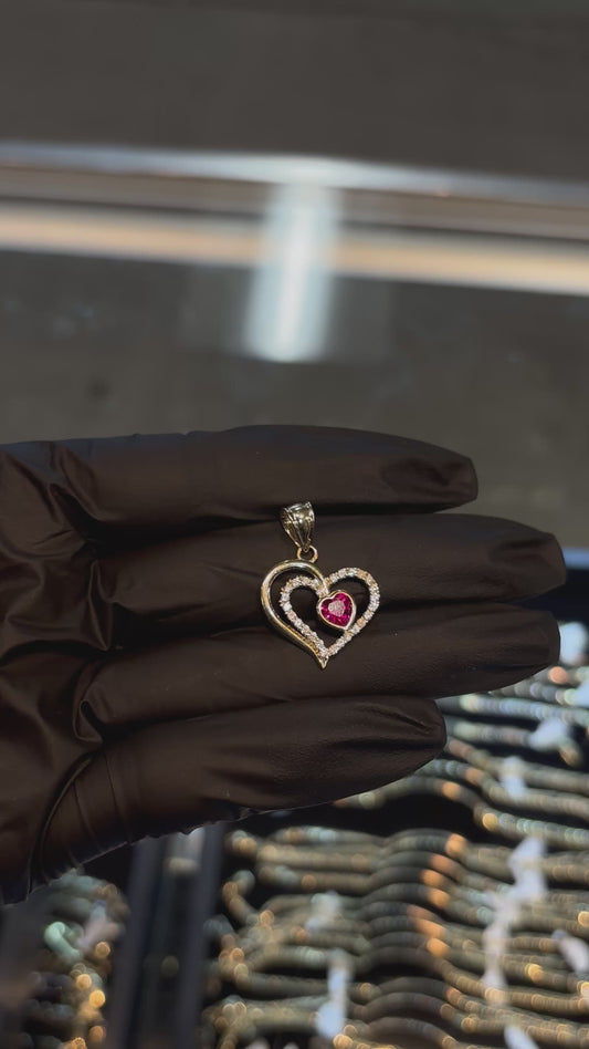 14k Double Heart Cz Pendant